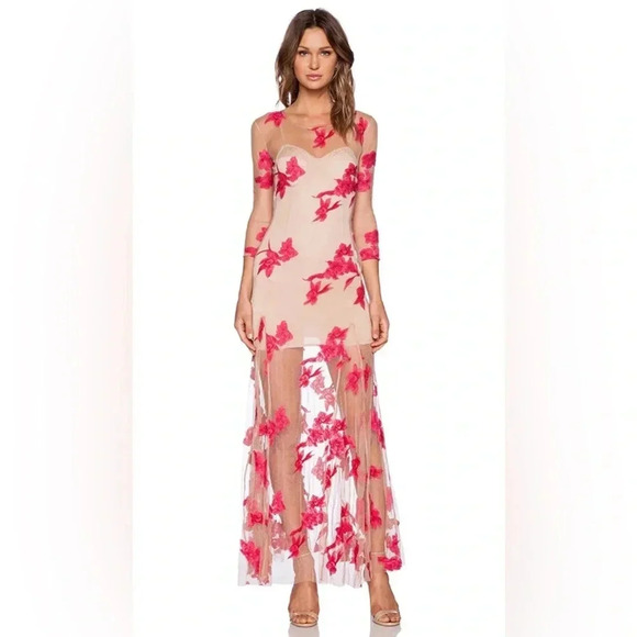 For Love & Lemons lace maxi dress mesh nude orchid pink floral embroidered long - Picture 1 of 10
